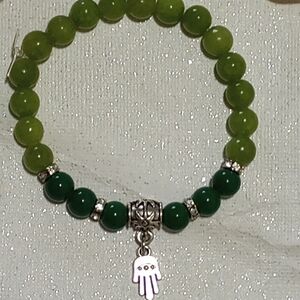 Jade Crystal Bracelet with Hand of Fatima Charm